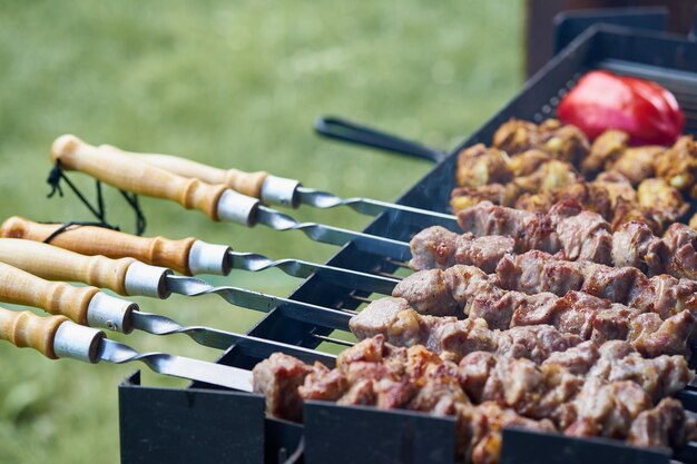 Close-up of meat on barbecue grill