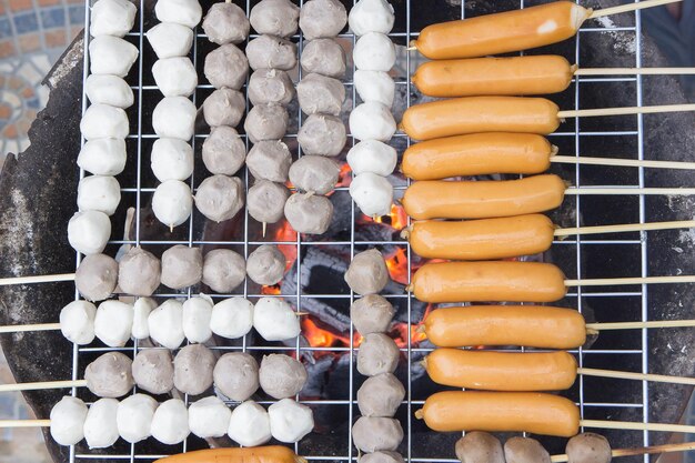 Close-up of meat on barbecue grill