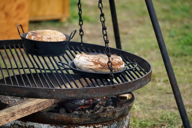 Close-up of meat on barbecue grill