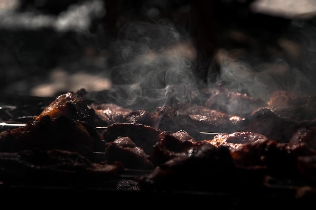 Close-up of meat on barbecue grill