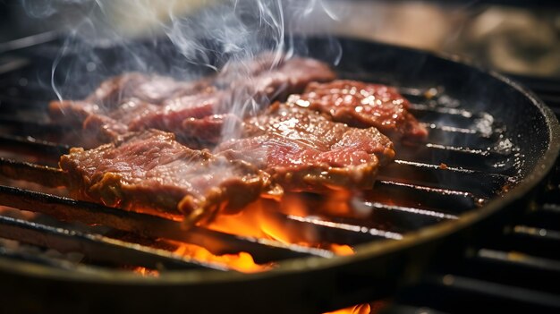 Photo a close up of meat cooking on a grill generative ai