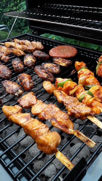 close-up of meat on grill