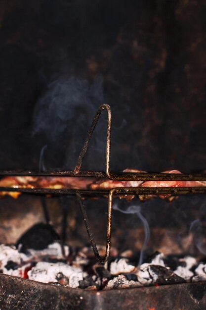 Photo close-up of meat on metal