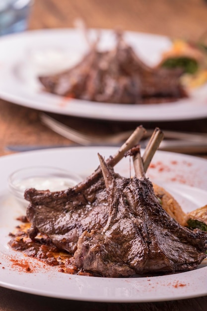 Close-up of meat in plate on table