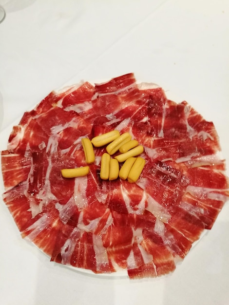 プレートの中の肉のクローズアップ