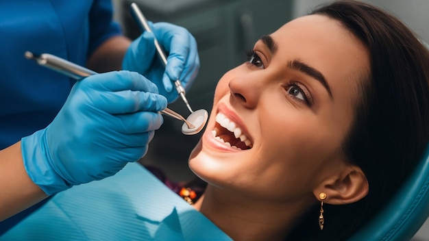 Close up medical dentist procedure of teeth polishing