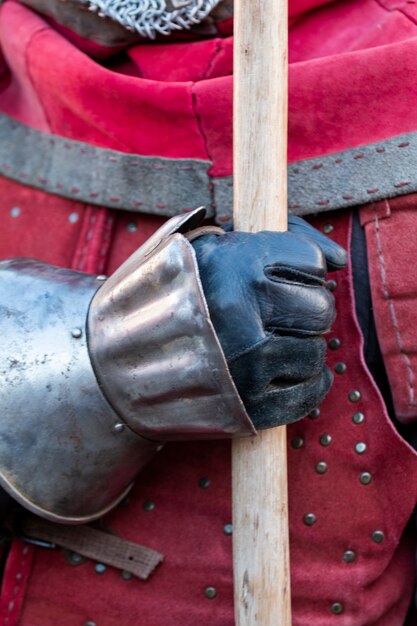 Close up medieval soldier hand