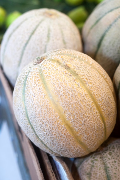 Photo close-up of melons at market for sale