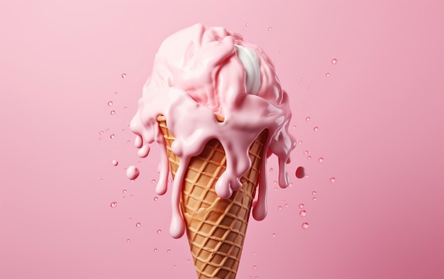 Close Up of Melting Milk Cute Ice Cream Generative AI