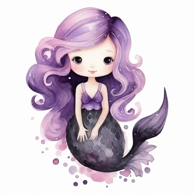 a close up of a mermaid with purple hair and a purple tail generative ai