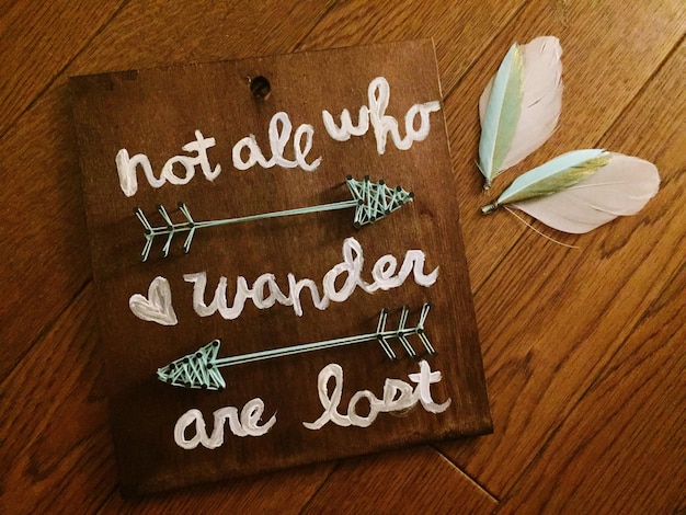close-up of message on wooden plank