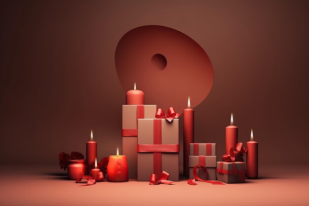 Close-up met brandende kaarsen en geschenkdozen zachte achtergrond met kleurovergang voor gelukkige Valentijnsdag