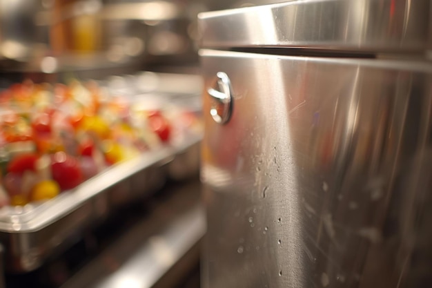 Close up of metal container filled with food