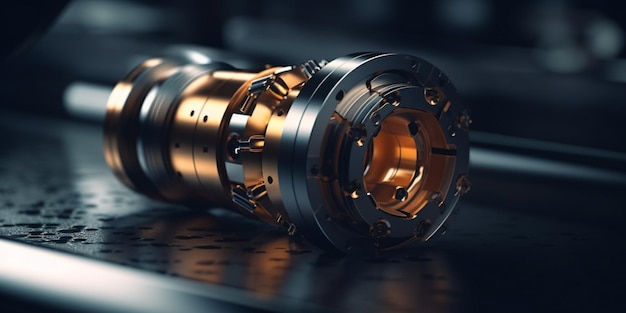 A close up of a metal cylinder with a large metal cylinder on the side.