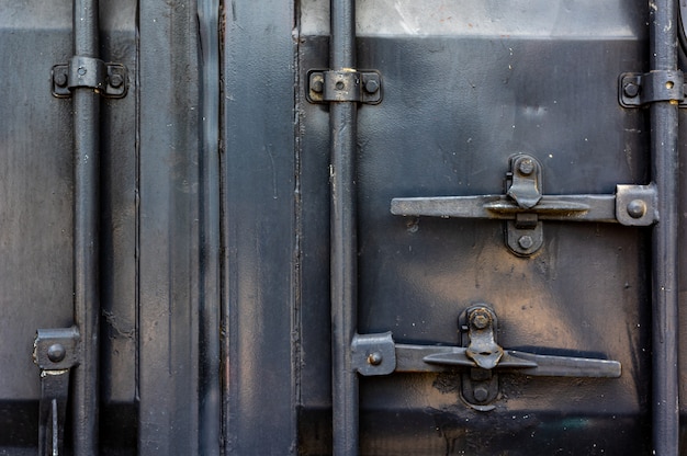 Close-up of the metal door