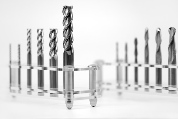 Close up of a metal drill bit set For hard metals such as stainless steel industry concept