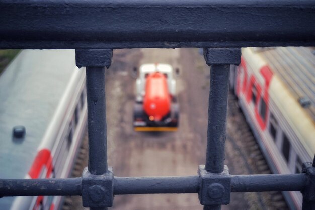 Close-up of metal fence against blurred background