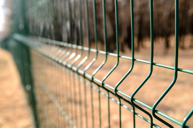 Close up on metal fencing in nature