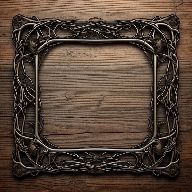 Photo a close up of a metal frame on a wooden surface generative ai