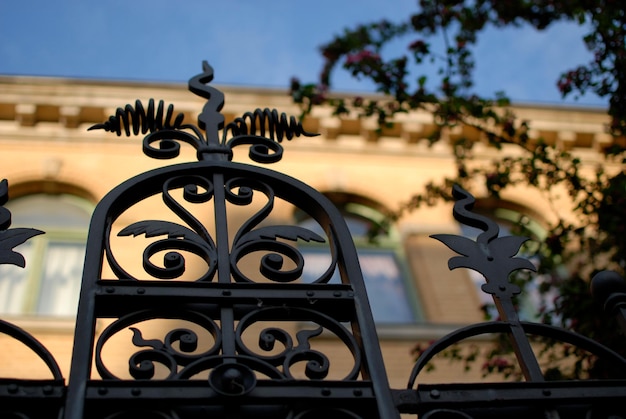 Prossimo piano del cancello metallico contro l'edificio