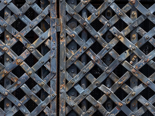 Foto un primo piano di un cancello metallico con rivetti