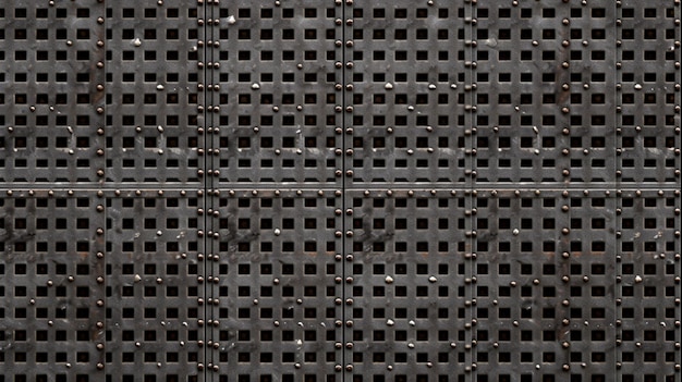 a close up of a metal grate with holes and rivets generative ai