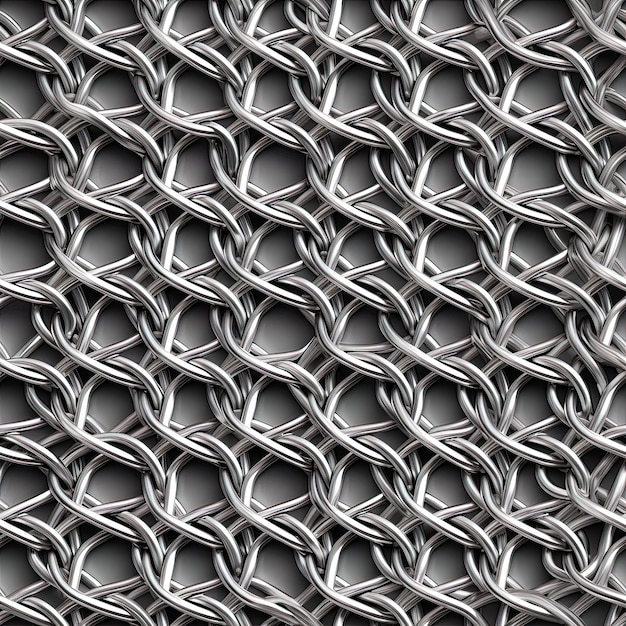 a close up of a metal mesh with a silver chain.