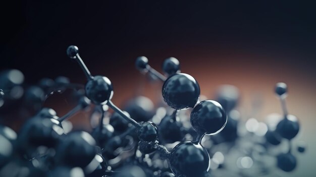 A close up of a metal model with black spheres on it