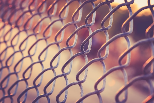 Close up Metal net in sunset time, Vintage color