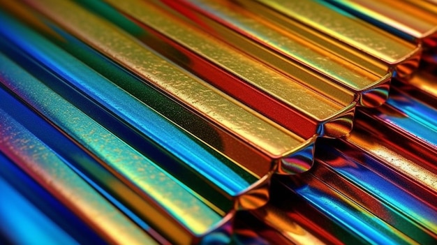 Foto un primo piano di un tetto metallico con un tetto di latta color arcobaleno generativo ai