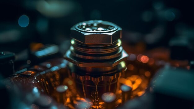 Photo a close up of a metal screw with the word's on it