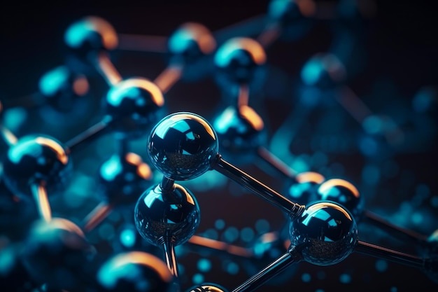 Close up of metal structure with blue and yellow balls on it Generative AI