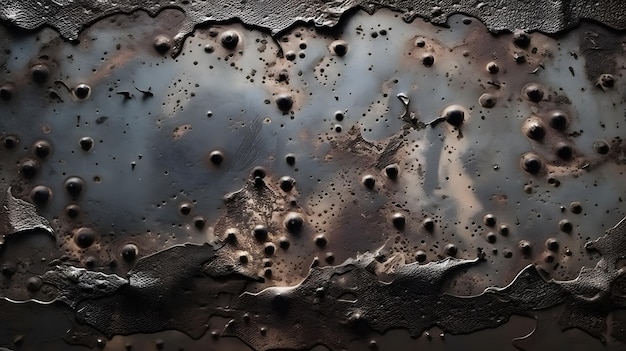 A close up of a metal surface with black dots and the word metal on it