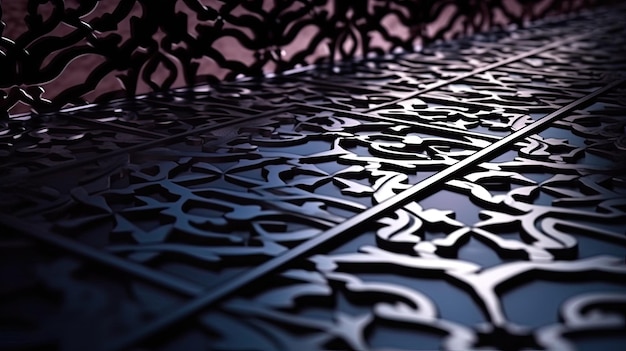 Крупный план металлической поверхности со словом "любовь" на исламском фоне, высококачественное изображение