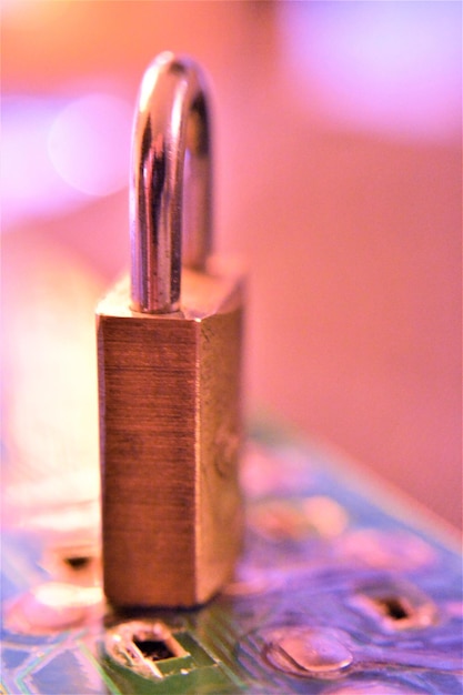 Close-up of metal on table