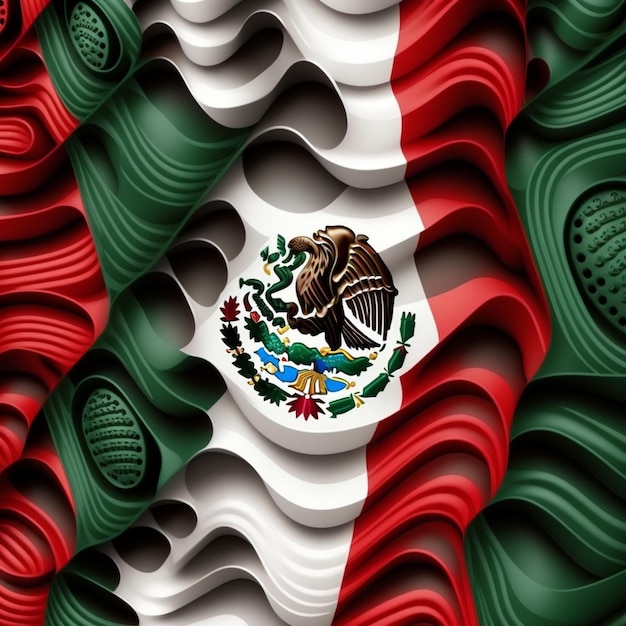Foto un primo piano di una bandiera messicana con una grande aquila generativa ai