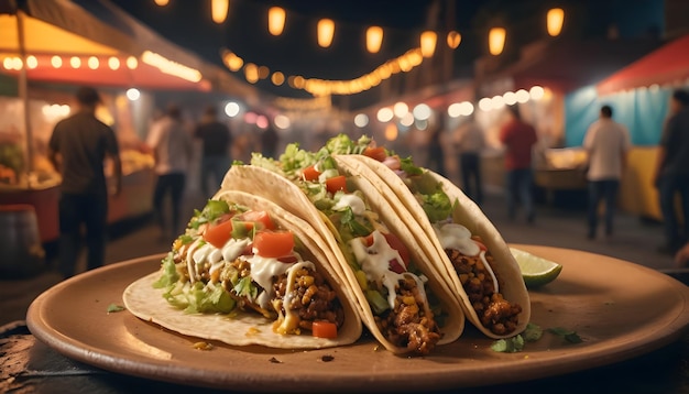 Close up of mexican tacos at street food festival