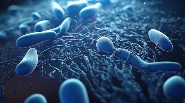 Foto un primo piano di un microbi con colore blu