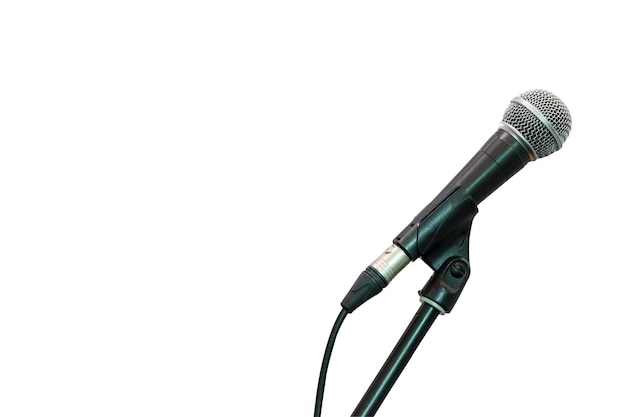 Photo close-up of microphone against white background