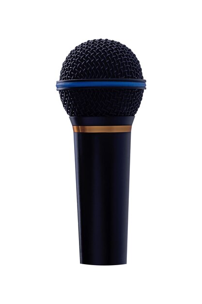 Photo close-up of microphone against white background