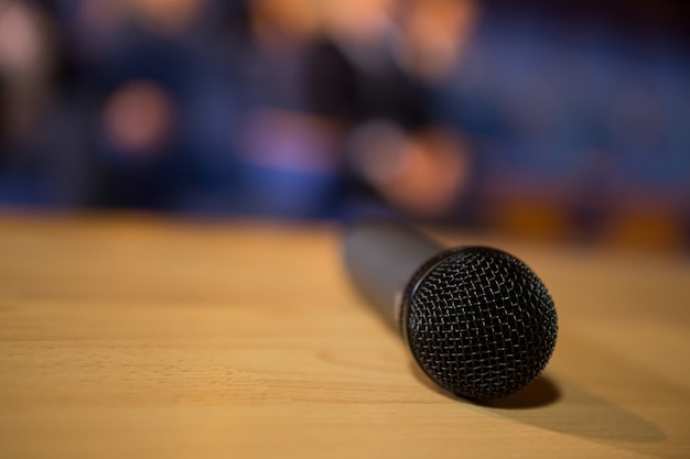 Close-up of microphone in conference room