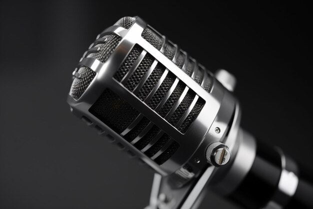 Photo close up of microphone equipment on gray backgrou