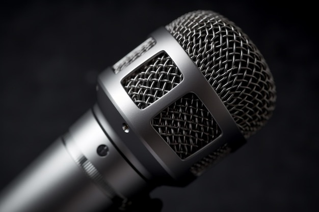 Photo close up of microphone equipment on gray backgrou