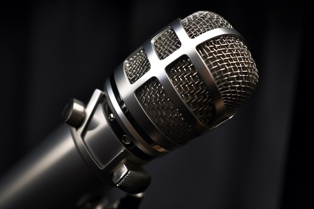 Close up of microphone equipment on gray backgrou