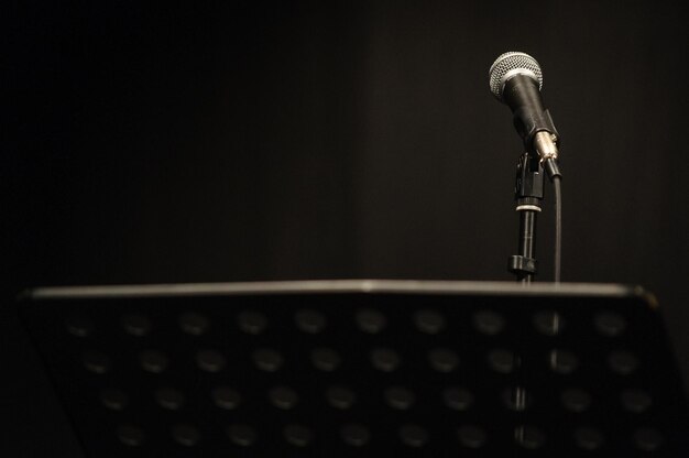 Photo close up of microphone in recording studio