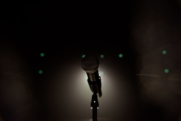 Close up of microphone on stage