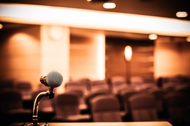 Close-up the microphone on stand with blur background.