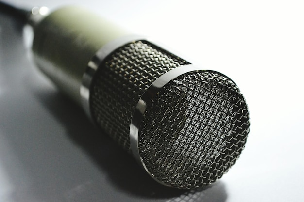 Photo close-up of microphone on table