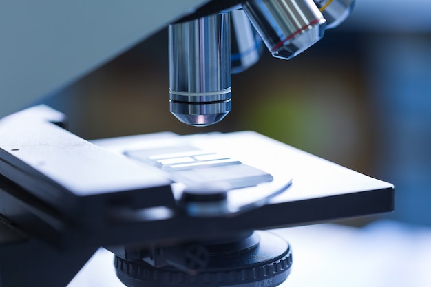 Close up of microscope at the blood laboratory, Concept Science and Technology