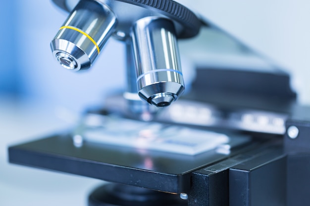 Close up of microscope at the blood laboratory 